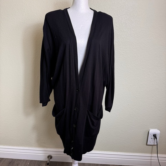 Surf & Turf Sweaters - Surf & Turf Of California Women's Sweater Black Cardigan Button Up 3/4 Sleeves L